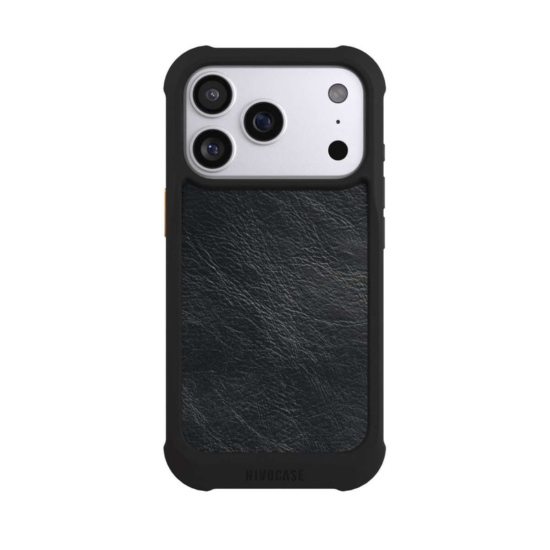 iPhone 17 Pro NIVOmax Schwarzer Lederlook Hintergrund