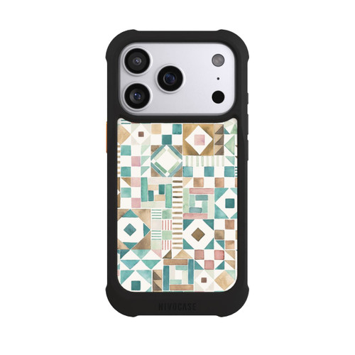 Apple iPhone 17 Pro NIVOmax Geometric Blocks Retro Vintage Patchwork Green