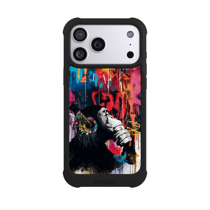iPhone 17 Pro Max NIVOmax Affe Stereo Kopfhörer Graffiti Street Art Blau