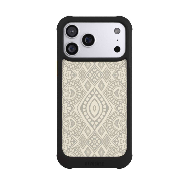 iPhone 17 Pro Max NIVOmax Boho Geometric Mosaic Pattern Neutral Grey and Beige