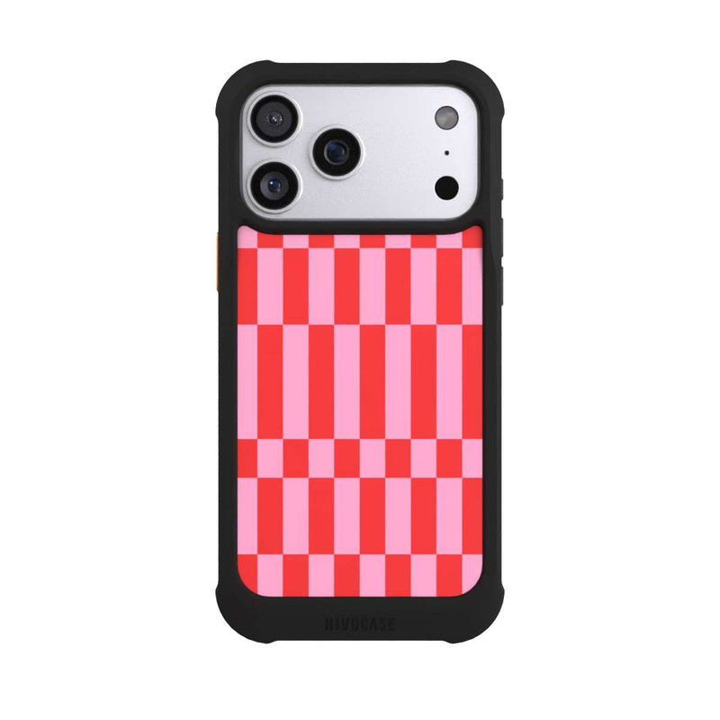 iPhone 17 Pro Max NIVOmax Checked Abstract Bold Coral Red and Pink Color Block