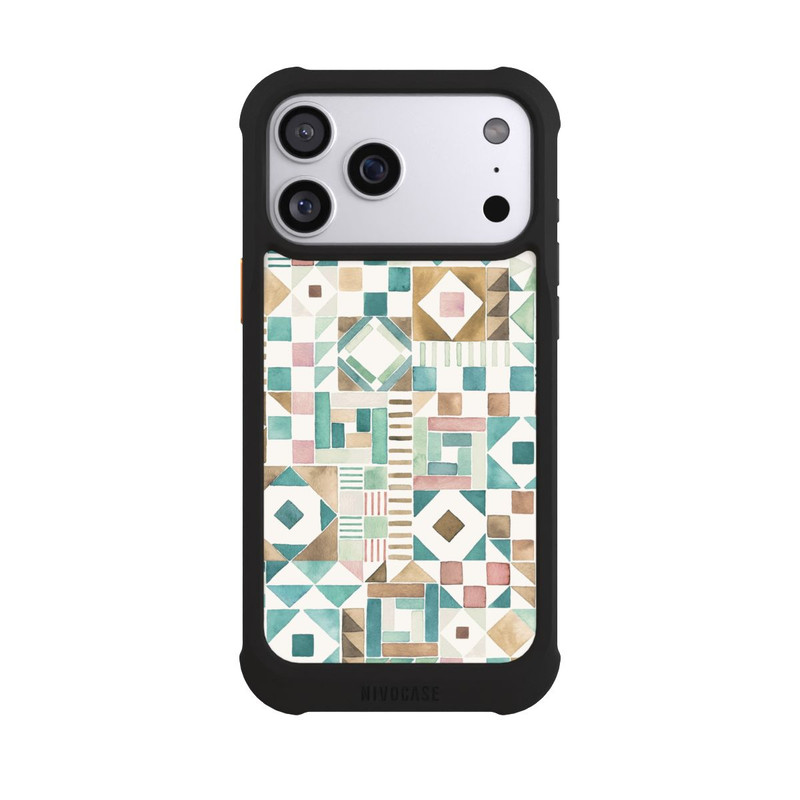 iPhone 17 Pro Max NIVOmax Geometric Blocks Retro Vintage Patchwork Green