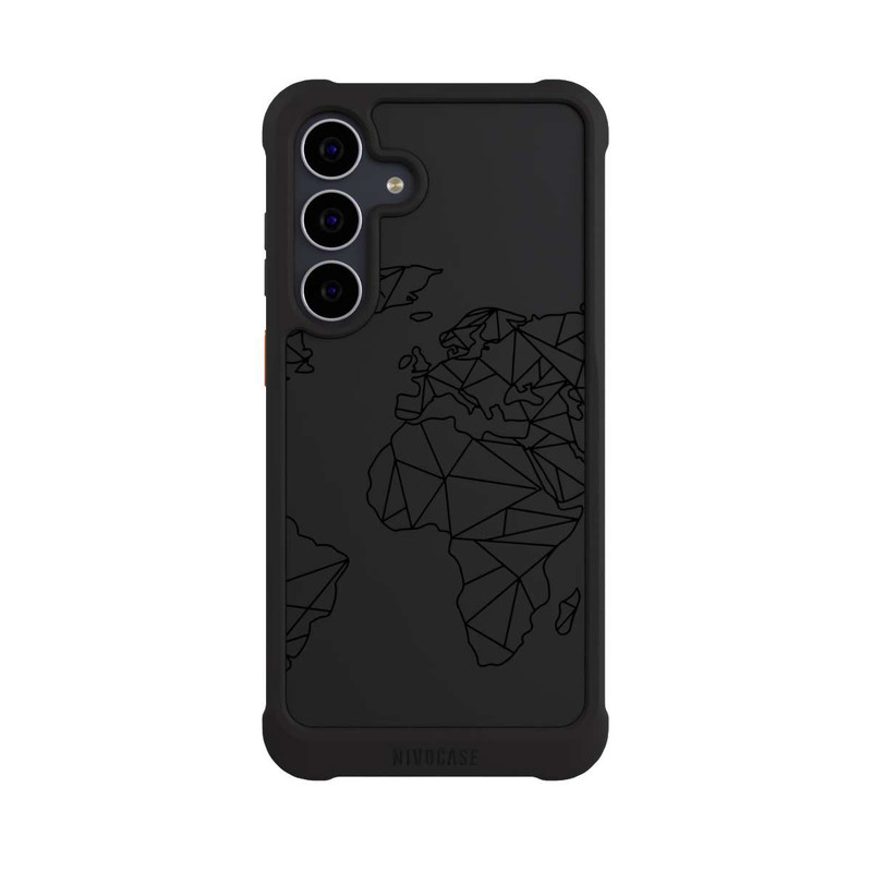Galaxy S25 FE NIVOmax Polygon Weltkarte Schwarz ohne Hintergrund