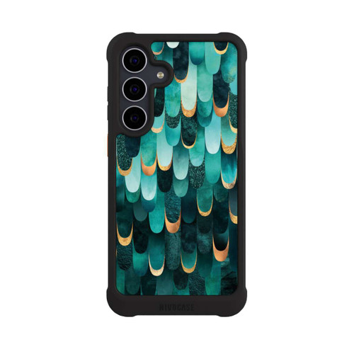 Samsung Galaxy S25 FE NIVOmax Imprimé or turquoise à plumes