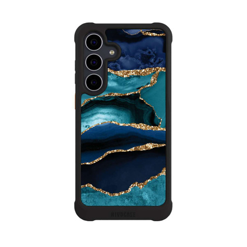 Samsung Galaxy S25 FE NIVOmax Dark and Light Blue Marble Gold Glitter Look