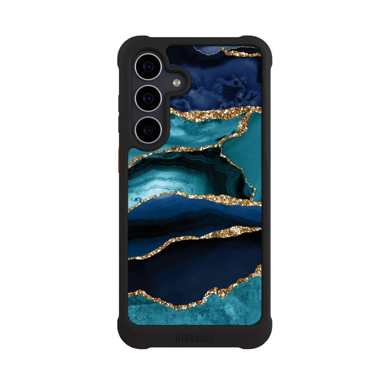 Galaxy S25 FE NIVOmax Dark and Light Blue Marble Gold Glitter Look