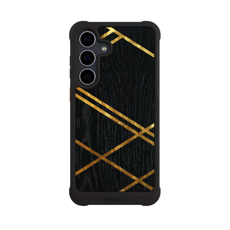 Galaxy S25 FE NIVOmax Schwarzes geometrisches Muster Goldene Streifen