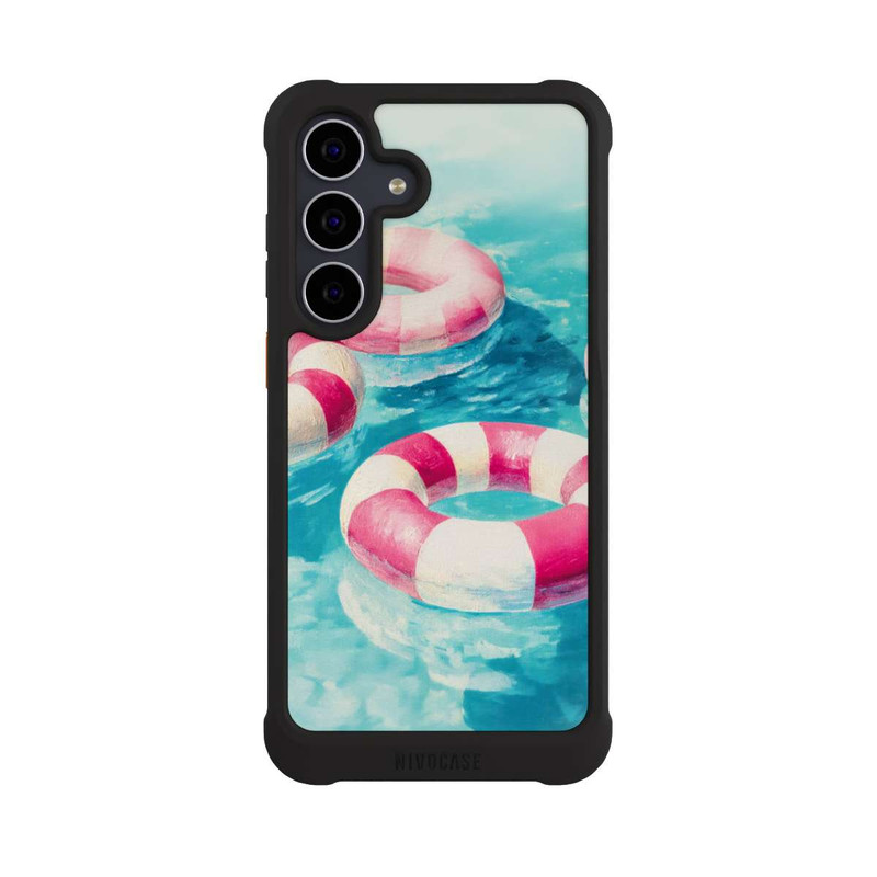Galaxy S25 FE NIVOmax Gestreifte Schwimmringe im Pool