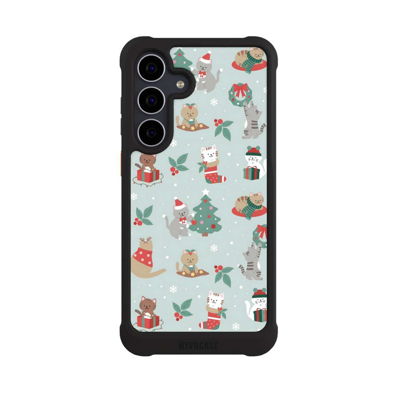 Galaxy S25 FE NIVOmax Cute Winter Wonderland Christmas Festive Cats on Teal