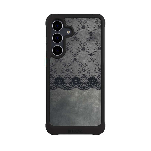 Samsung Galaxy S25 FE NIVOmax Schwarzes Spitzenmuster auf grauem Hintergrund