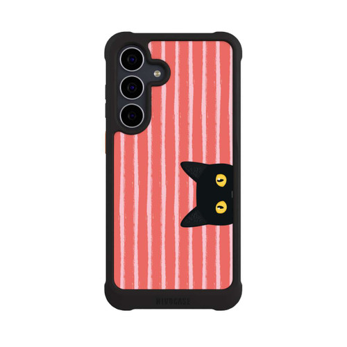 Samsung Galaxy S25 FE NIVOmax Chat noir sur fond rayé orange