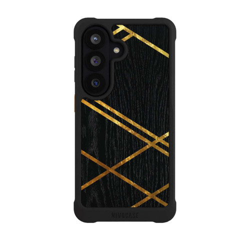 Samsung Galaxy S26 NIVOmax Black Geometric Pattern Golden Stripes
