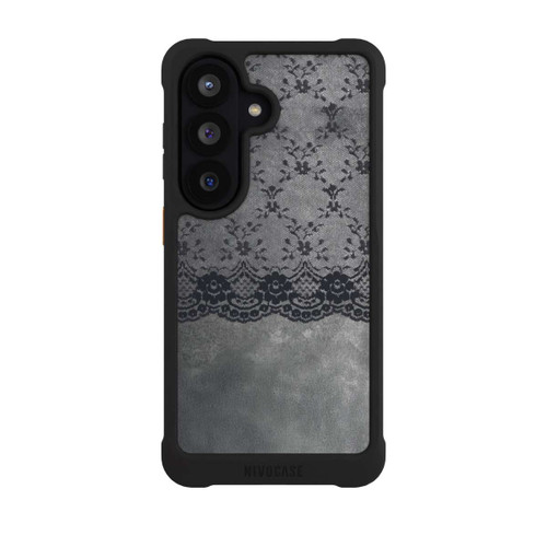 Samsung Galaxy S26 NIVOmax Schwarzes Spitzenmuster auf grauem Hintergrund