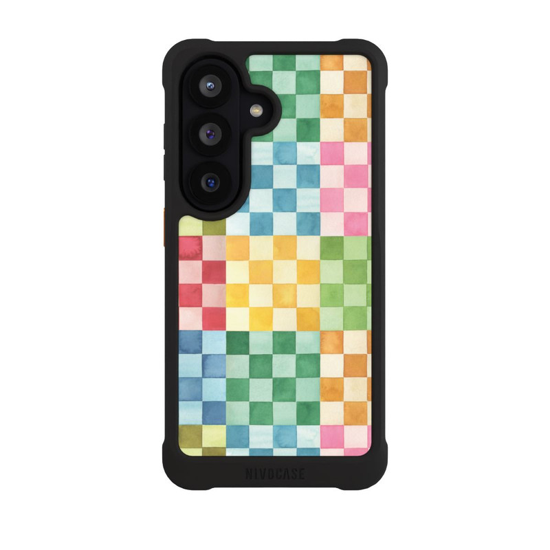 Galaxy S26 NIVOmax Checkerboard Watercolor Chess Geometric Red