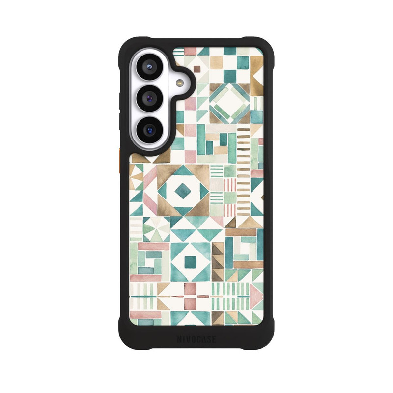 Galaxy S26+ NIVOmax Geometric Blocks Retro Vintage Patchwork Green