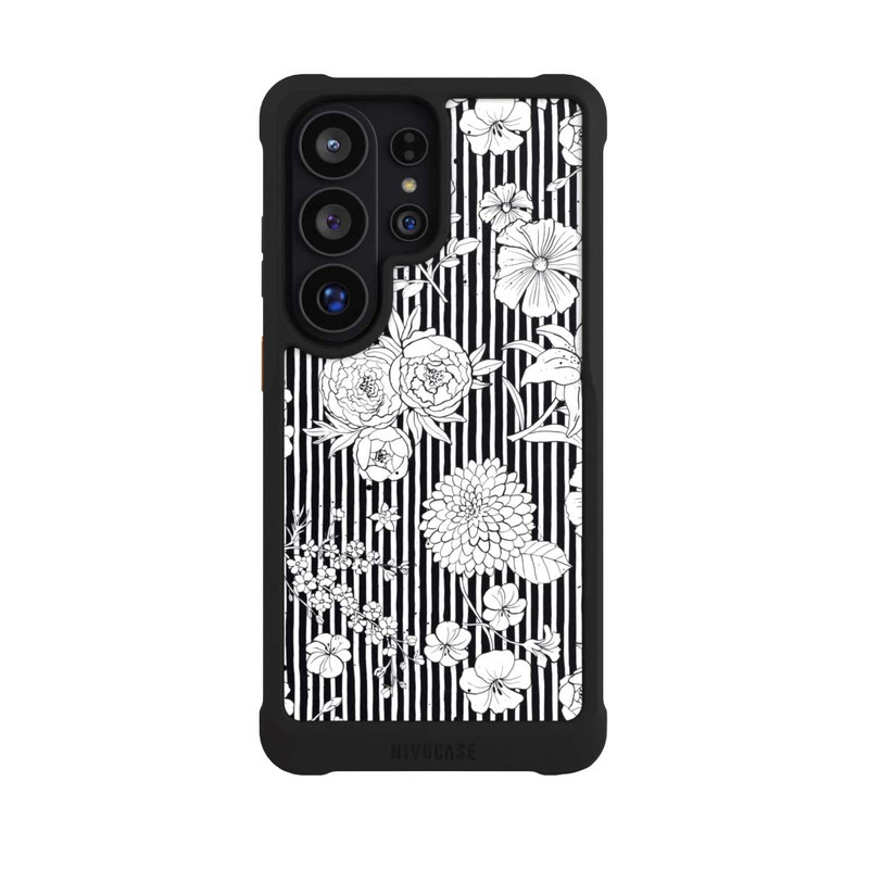 Galaxy S26 Ultra NIVOmax Fleurs et rayures noir et blanc