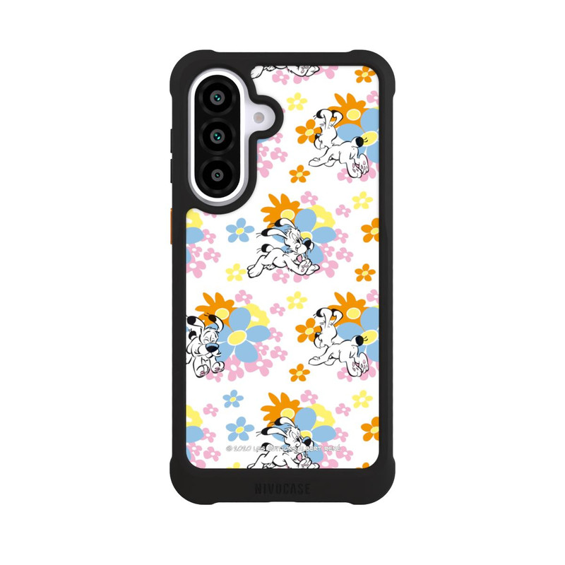 Galaxy A57 5G NIVOmax Idéfix sur fleurs colorées