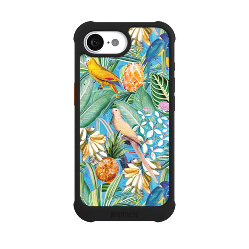 Apple iPhone 17e NIVOmax Tropical Parrots on Blue Wallpaper
