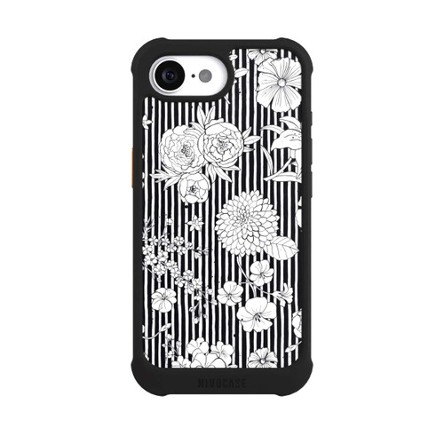 Apple iPhone 17e NIVOmax Blumen und Streifen Schwarz und Weiß