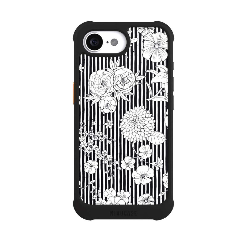 iPhone 17e NIVOmax Fleurs et rayures noir et blanc