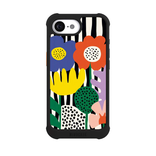 Apple iPhone 17e NIVOmax Blumen vor gestreiftem Hintergrund