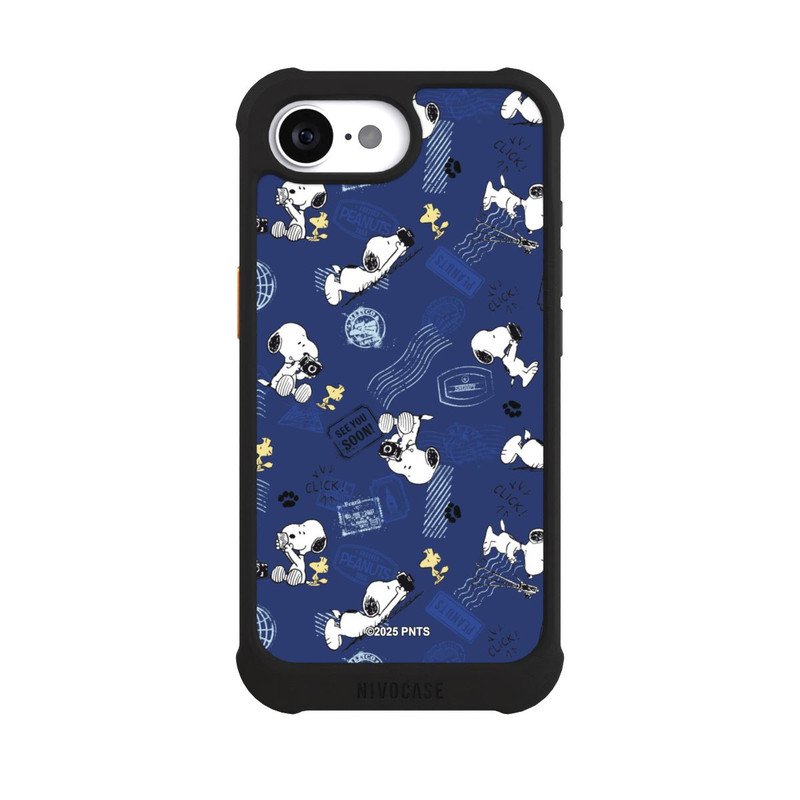 iPhone 17e NIVOmax Peanuts Travel Stamps Pattern Blue