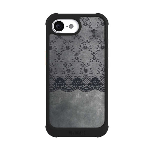 Apple iPhone 17e NIVOmax Schwarzes Spitzenmuster auf grauem Hintergrund