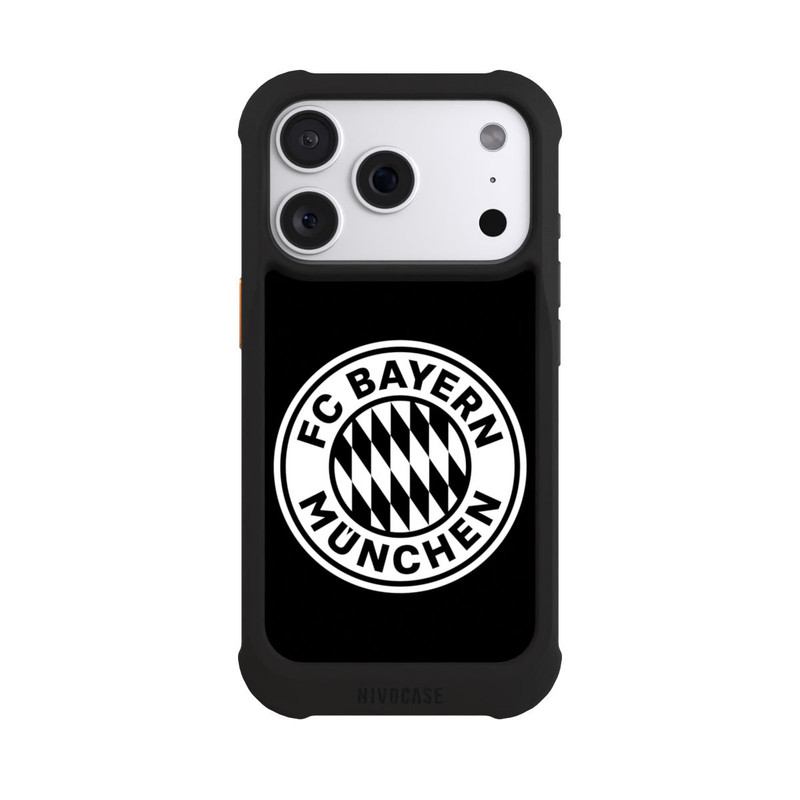 iPhone 18 Pro NIVOmax Logo FCB Classique Petit - Blanc sur Fond Noir