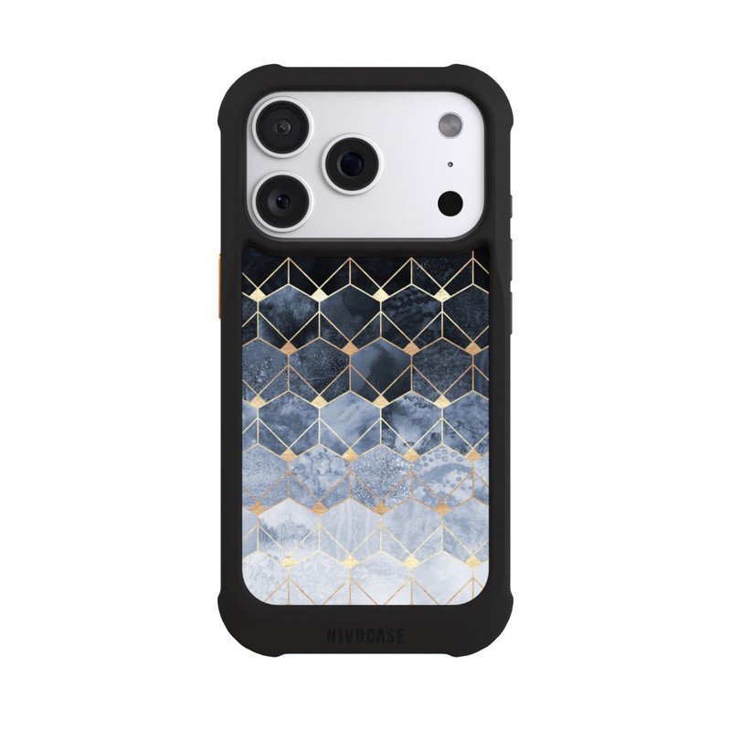 iPhone 18 Pro NIVOmax Blaue Sechsecke und Diamanten Golddruck