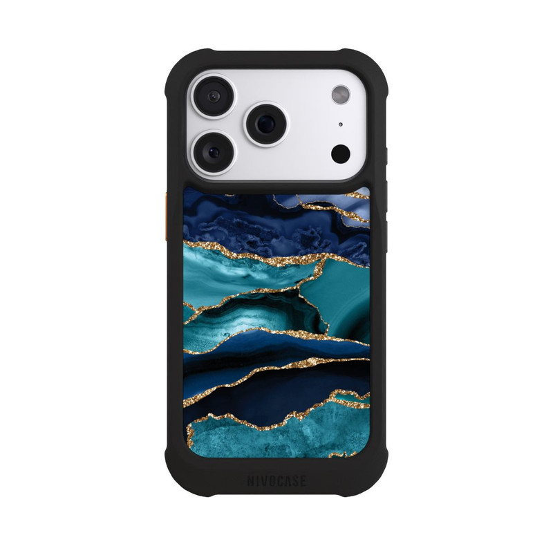 iPhone 18 Pro NIVOmax Aspect pailleté doré marbré bleu foncé et bleu clair