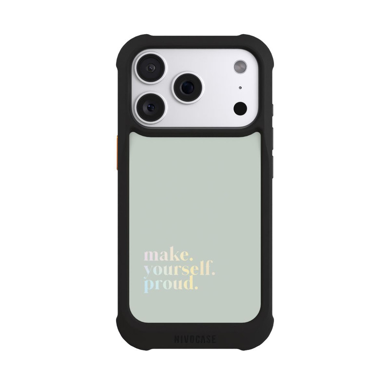 iPhone 18 Pro NIVOmax Make Yourself Proud Zitat-Minze und Farbverlauf
