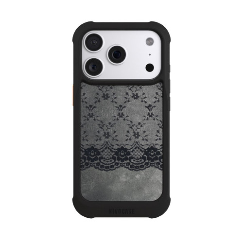 Apple iPhone 18 Pro NIVOmax Schwarzes Spitzenmuster auf grauem Hintergrund