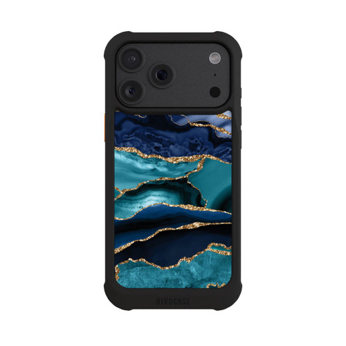 Apple iPhone 18 Pro Max NIVOmax Dark and Light Blue Marble Gold Glitter Look