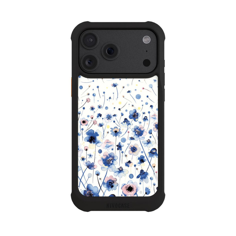iPhone 18 Pro Max NIVOmax Fleurs bleues d’encre aquarelle