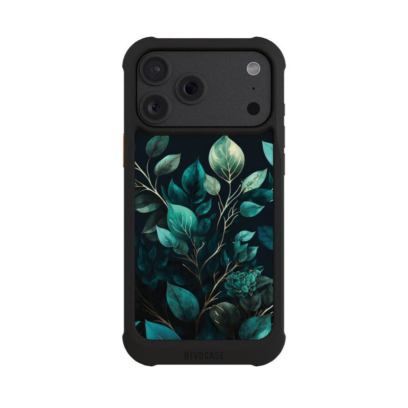 iPhone 18 Pro Max NIVOmax Grüne Eukalyptus Blätter mit dunklem Hintergrund mit KI