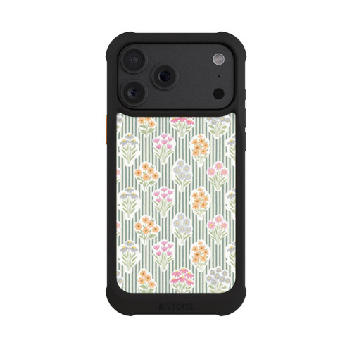 Apple iPhone 18 Pro Max NIVOmax Ditsy Flower Sticker Bouquets on Blue and Cream Pinstripes