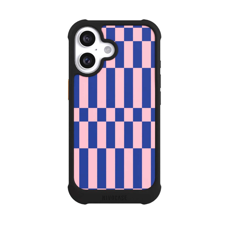 iPhone 16 NIVOmax Checked Abstract Bold Electric Blue and Pink Color Block
