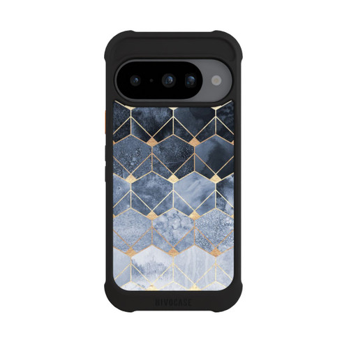 Google Pixel 10 NIVOmax Blaue Sechsecke und Diamanten Golddruck