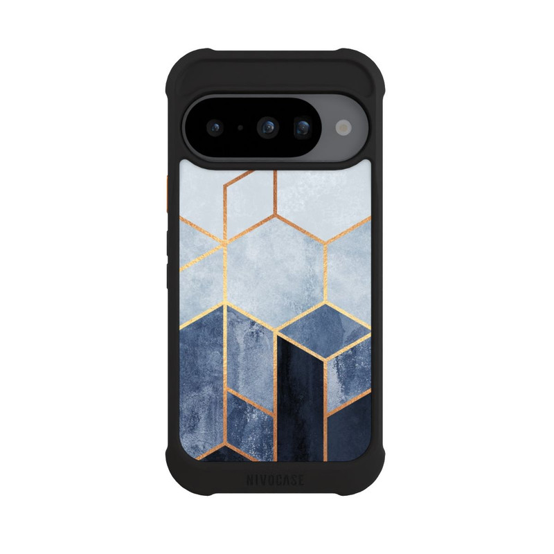 Pixel 10 NIVOmax Impression d'or d'hexagones bleus doux