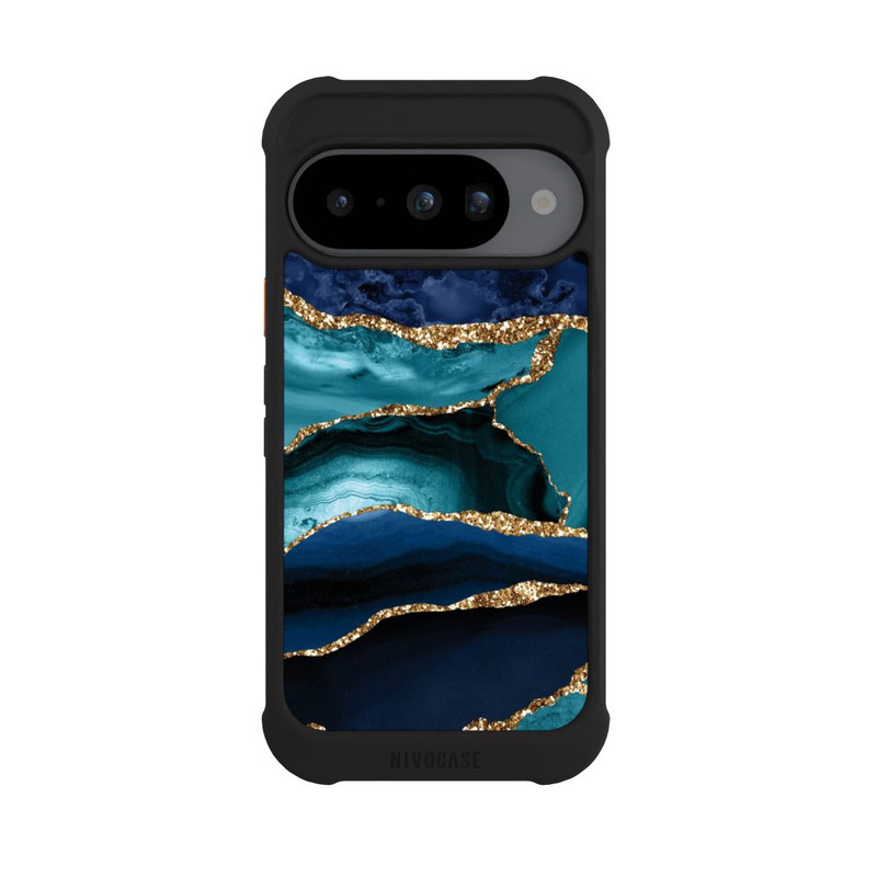 Pixel 10 NIVOmax Aspect pailleté doré marbré bleu foncé et bleu clair
