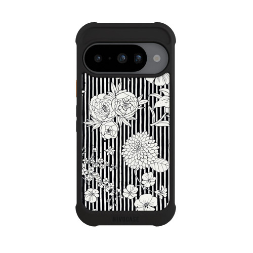 Google Pixel 10 NIVOmax Fleurs et rayures noir et blanc