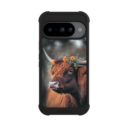Google Pixel 10 NIVOmax Vache des Highlands avec des fleurs avec IA