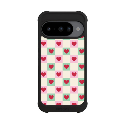 Google Pixel 10 NIVOmax Cœurs à Carreaux Rose et Vert Saint-Valentin
