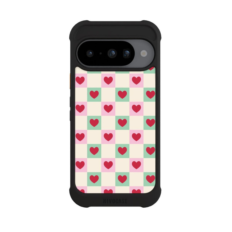 Pixel 10 NIVOmax Cœurs à Carreaux Rose et Vert Saint-Valentin