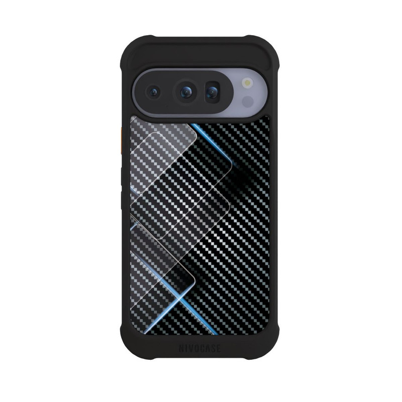 Pixel 10 Pro NIVOmax Blaue Linien auf Karbon