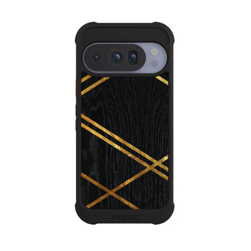 Google Pixel 10 Pro NIVOmax Schwarzes geometrisches Muster Goldene Streifen