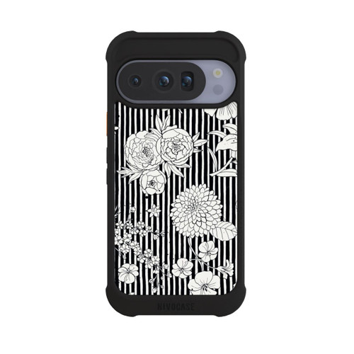 Google Pixel 10 Pro NIVOmax Fleurs et rayures noir et blanc