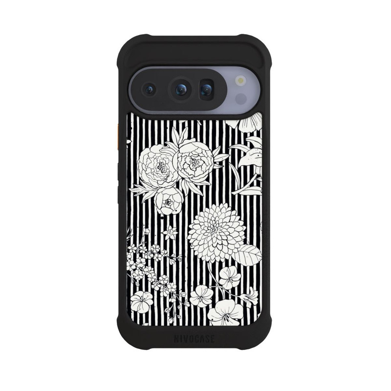 Pixel 10 Pro NIVOmax Fleurs et rayures noir et blanc