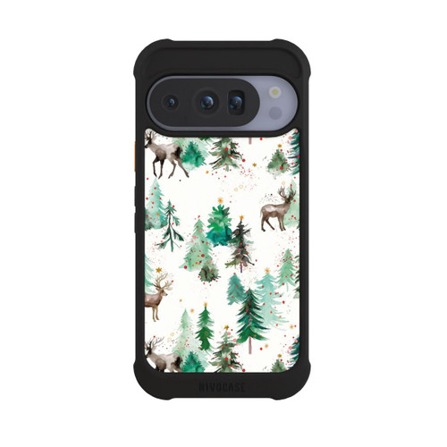 Google Pixel 10 Pro NIVOmax Hirsche und Winterweihnachtsbäume