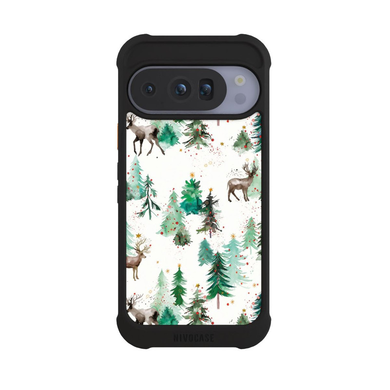 Pixel 10 Pro NIVOmax Cerfs et arbres de Noël d'hiver